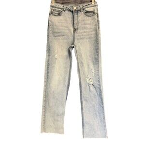 Vanilla Star Juniors 9 Bootcut Light Wash Distressed Hem Button Fly Y2K Denim